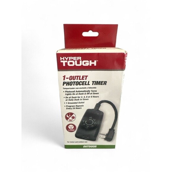 Hyper Tough Indoor Outdoor 1 Outlet Photocell timer Grounded New Sealed - Picture 1 of 3